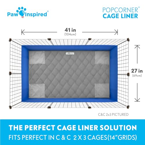Paw Inspired PopCorner Washable Fleece Cage Liners, C&C 2x3, Gray | Reinforced Corners, Super Absorbent Mat, Bedding, Waterproof Bottom, Guinea Pigs, Ferrets, Rabbits, Hamsters, Small Animals - color: Gray, size: C&C 2X3