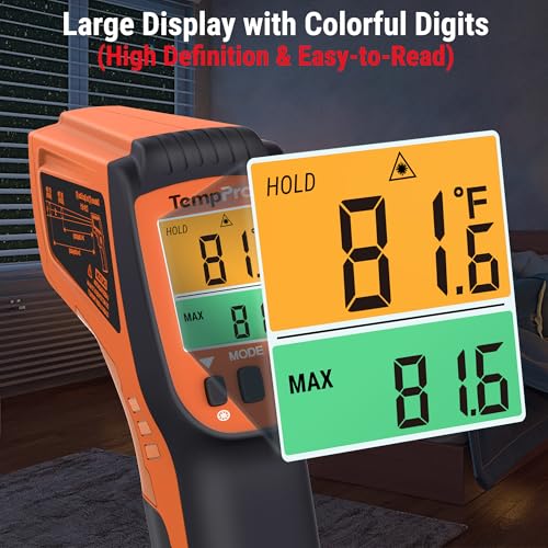 TempPro TempScan Infrared Thermometer Gun with 2 Laser for Pizza Oven Grill | 16:1 D:S Ratio Temperature Gun for Cooking HVAC Engine, Laser Thermometer Gun with Adjustable Emissivity Temp Gun -58℉-1022℉ - style: 2-Laser & D:S 16:1