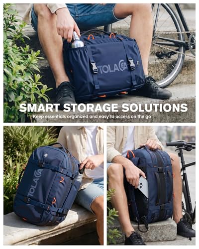 Tolaccea Travel Backpack 40-50L, 16" Laptop Carry On Duffle for Travel Work | 40-50L Expandable, TSA Approved 180° Open, 3L Wet-Dry Pocket, RPET Fabric, 3-in-1 Convertible Carrying, Detachable Waist Belt - color: Blue