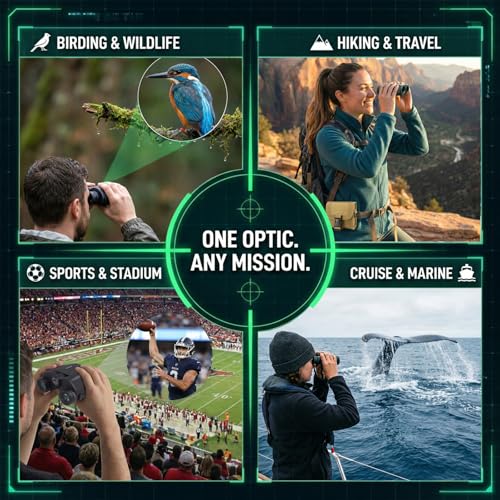12x25 Compact Binoculars for Adults and Kids - Small Pocket Binoculars with 600D MOLLE Pouch - Phone Adapter and Wide Strap for Cruise Travel Hiking Bird Watching Concerts Outdoor Gift