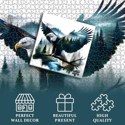 Bald Eagle Puzzles for Adults 1000 Pieces, Fantasy Landscape Animal Bird Puzzle, Nature Forest Plant Scenic Impossible Jigsaw Puzzle - style: Bald Eagle Puzzles