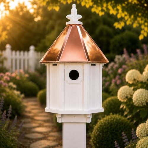 Handmade Copper Roof Bluebird House for Bluebirds & Songbirds, Made in USA (H8C) (4" x 4" Mount) - style: 4" x 4" Mount