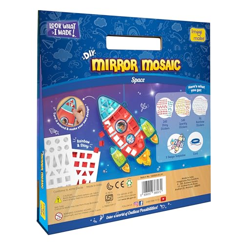 Imagimake Mirror Mosaic - Space, 5 Templates, 450+ Stickers | Mess-Free Craft Activity, Screen-Free Creative Art Kit for Kids, Birthday Gift for Boys & Girls Ages 3,4,5,6,7 Years Old - style: 3. Space