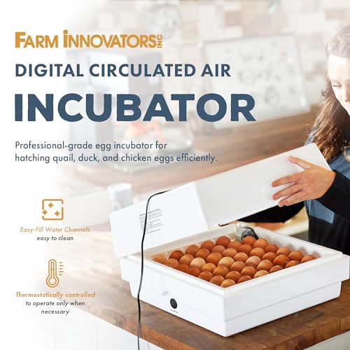 Farm Innovators Egg Incubator with Automatic Egg Turning & Humidity Control, Egg Candler w/Digital LCD Display for Improved Hatching, 3 Pack, White