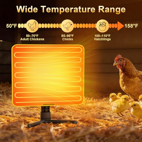 Brooder Plate for Chicks, 50–158℉ Chick Heat Plate with Smart Thermostat, UL Certified Radiant Heating Panel Brooder Heater, 180° Adjustable Angle & Hanging Design for Poultry Brooding & Chicken Coop
