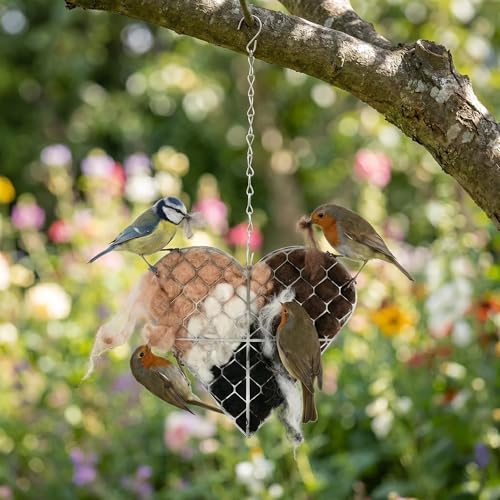 Handmade Fiber Bird Nesting Heart, Nesting Material for Wild Bird, Refillable Nesting Accessories, Outdoor Garden Decortion, Hummingbird Nest/House, Gifts for Bird/Nature Lovers