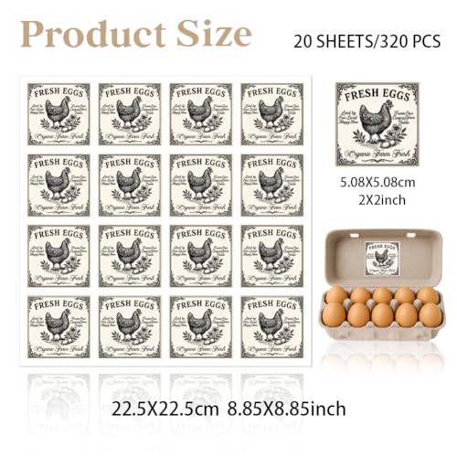 320 Pcs Farm Fresh Egg Carton Labels, Square Fresh Chicken Egg Stickers Waterproof Self-Adhesive Stickers for Box Container Carton Farm Supplies - color: Rustic Farmhouse Egg
