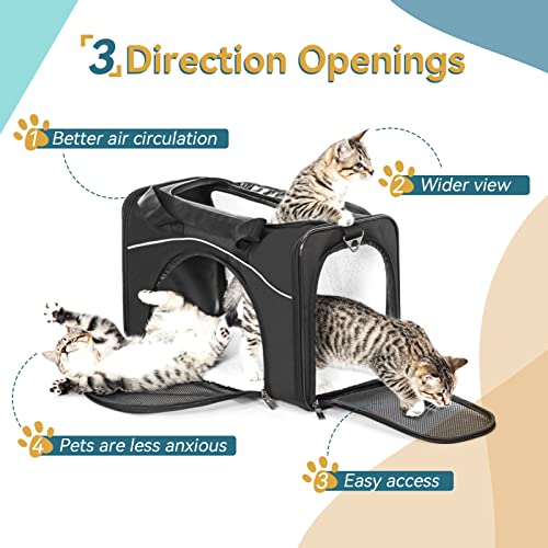 Petsfit Two-Way Placement Pet Carrier Airline Approved, Cat Carriers for Kittens, Puppies,Rabbit,Hamsters, Washable,Black - color: Black, size: 19.0"L x 9.5"W x 12.0"H