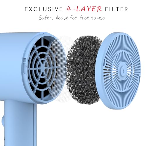 AINA Hair Dryer with Diffuser,Comb Full-Featured Blow Dryer 110V(Blue) | 3 Heat/2 Speed;Cold shut button;Lightweight;Compact Size;High Temp;Low Airflow;Same Results;Less Expense - color: Baby Blue, size: 4 Piece