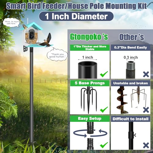 Gtongoko Smart Bird Feeder Pole 1-Inch Dia 110 Inch Bluebird House Pole for Outdoors Weather Station Heavy Duty Metal Mounting Kit Adjustable Bird Feeder Stand Black - color: 110 Inch