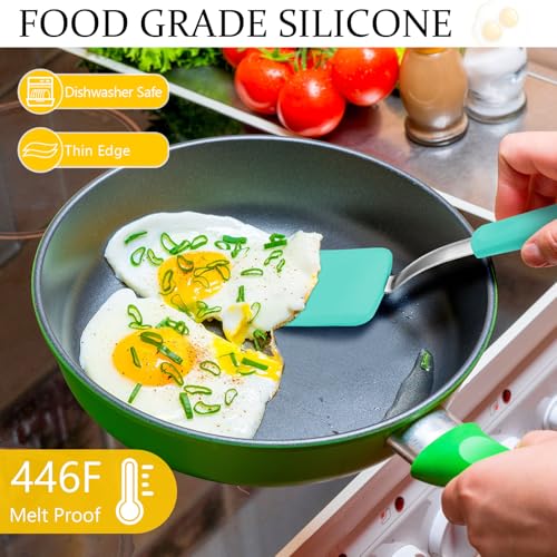 Silicone Cookie Spatula Turner 2 Pack Mini Brownie Spatula Flexible Kitchen Small Silicone Turner for Nonstick Cookware Heat Resistant No Scratch Flipper for Egg(Solid Flat,Green) - color: Green
