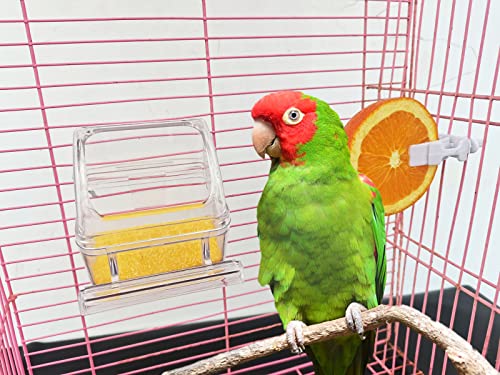 4 Pack Bird Feeders for Cage No Mess Parakeet Food Bowl with Cover Clear Hanging Parrot Water Dispenser Perch Cup Waterer Bird Dishes Seed Cage Cups Slot Replacement Feeder Bowls - color: Clear Bird Cage Bowl Pack of 4