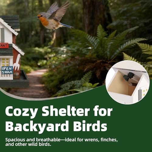 MEWANG Nature's Elegance Bird Feeder - Wooden Bird House, Exquisitely Crafted, Beautifully Decorative & Hang for Backyard Wildlife(White) - color: White