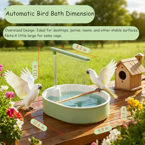 Bird Bath, Automatic Parrot Shower Bath, Birds Shower Bathtub with Running Water, Birdcage, Medium Birds Parakeet Budgies Cockatiels Conures Finches, Lovebird - color: Green Ellipse