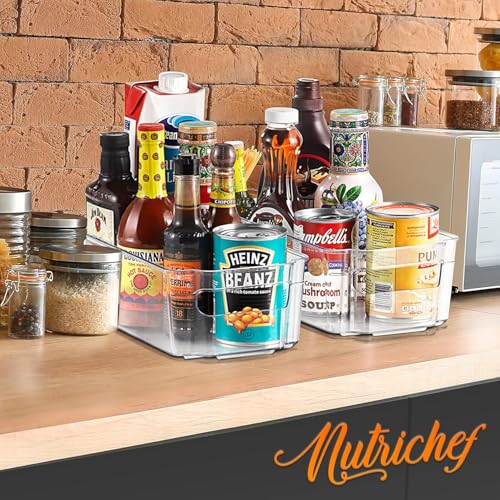 NutriChef Refrigerator Organizer Bins 6-Piece - Plastic Storage Bins with Egg Holder - For Fridge, Freezer, Kitchen, Cabinet, Countertops, Pantry - Stackable Food & Drink Containers, 14.5"x7" - Clear - style: 6-Piece