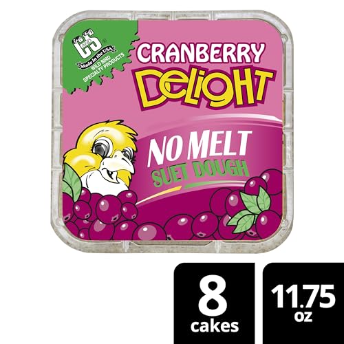 C&S Cranberry Delight No Melt Suet Dough, Suet Cakes for Wild Birds Including Robins, Blue Jays, Bluebirds, Tanagers, Thrushes and More, 8 Pack - size: 1.47 Ounce (Pack of 8), style: Cranberry, 8 Pack