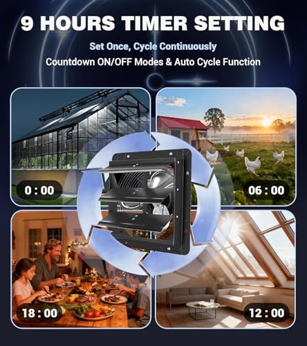 YOZON 10 Inch Attic Fan with Thermostat, Garage Exhaust Fan with Smart Temperature Humidity Controller, EC Motor, 700 CFM, 10-Speed Adjustable for Chicken Coops, Greenhouses, Workshop Ventilation - size: 10 INCH