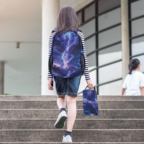 Blue Lightning Tornado Backpack with Lunch Bag, School Travel Backpack for Teens Boys Girls Backpacks Set - color: Blue
