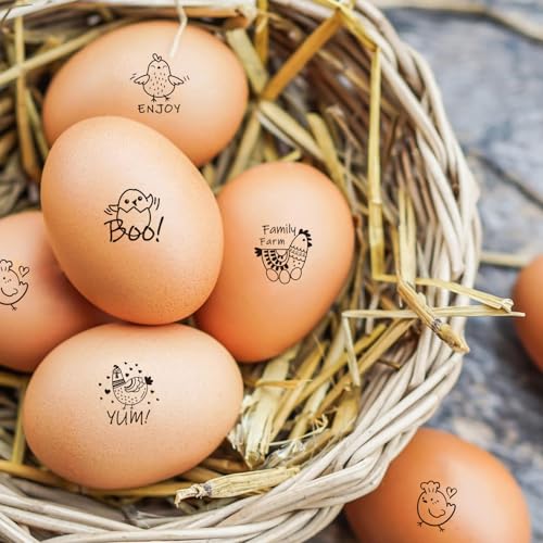 AHANDMAKER 5 Styles Fresh Egg Stamp Mini Cute Chick Stamp Wooden Egg Stamps Decorative Label Stamps for Egg Famers and Owners, Farm Supplies Card Making Planner Decal(No Ink Include) - style: Chicken