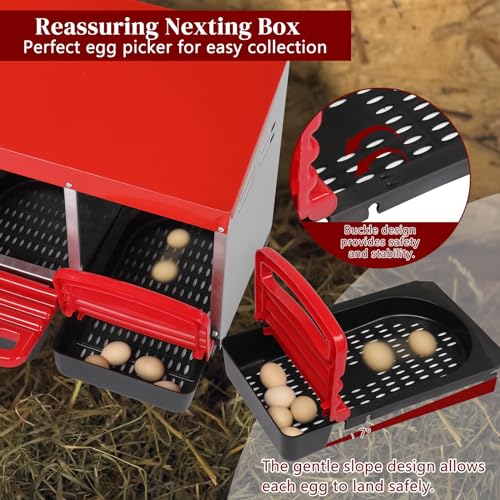 Outvita 3-Compartment Chicken Nesting Boxes with Roll-Away Eggs, Red | Swing Perch and Egg-Laying Box Design Support Chicken Coop Use and Poultry Nesting - color: Red, size: 31.9"L x 20.5"W x 18.5"H