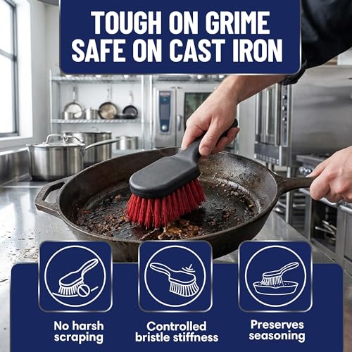 8 Inch Pot & Dish Kitchen Scrub Brush for Heavy-Duty Cleaning – Stiff Bristle Scrubber for Sink, Cast Iron, and Grill Grates - Kitchen Dish Scrubber Brush - 90048 by FryOilSaver Co.