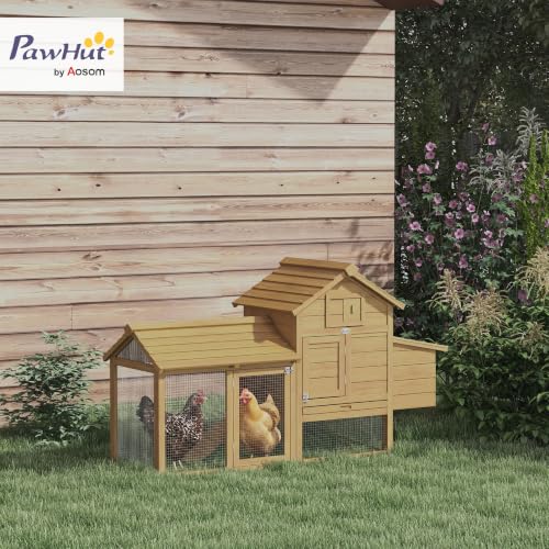 PawHut 59" Small Wooden Chicken coop Hen House Poultry Cage for Outdoor Backyard with 2 Doors, Nesting Box and Removable Tray, Natural Wood | Hen House Poultry Cage, 2 Doors, Nesting Box, Removable Tray - color: Natural