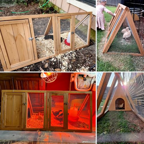 Rabbit Hutch Outdoor Chicken Coop Run A-Frame Bunny Cage Wooden Quail Cage w/ 2 Door & Ventilated Wire Fence Small Animal Cage for Garden Backyard Farms 47 x 18 x 19.5 in - color: Wood