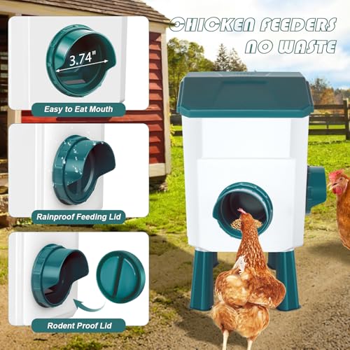 Auto No Waste Chicken Feeder and Waterer Set 2 Gallon/17.6 Pounds | Sturdy & Durable Chick Feeder and Waterer Set, Poultry Feeder Large for Hens/Ducks/Poultry - color: Blue
