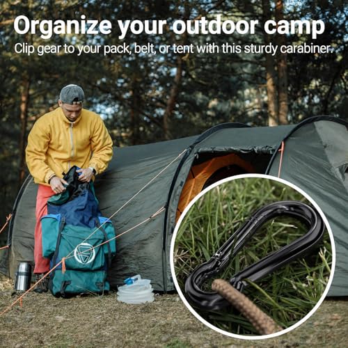 Stainless Steel Spring Snap Hook Carabiner - 304 Stainless Steel Caribeener Clips, Set of 6 - color: Black, size: 4.7 Inch