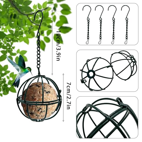 4 Pcs Balls Suet Feeders Metal Hanging Birds Feeder with Hooks for Outside Hanging Fat Ball Bird Feeders Outdoor Garden Wild Birds