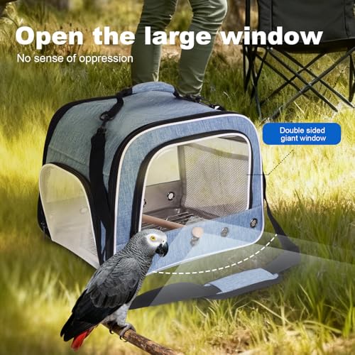 Large Bird Carrier Backpack, Portable Travel Carrier Cage Bag with Standing Perches Metal Tray and Grate (Blue, Large Carrier) - color: Blue