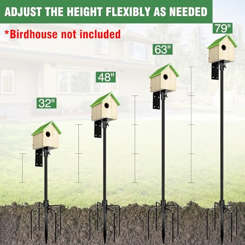 YINGYM 79 Inch Bird Feeder Pole Mount Kit for Outdoors Heavy Duty | Adjustable Metal Bird House Stand Pole with 2-Hooks, 5-Prong Base for Garden, Backyard and Patio Use - size: 79 inch