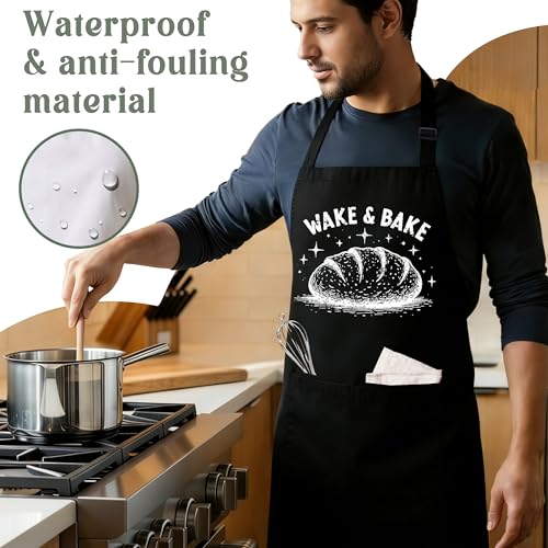 Wake & Bake Sourdough Apron for Women with Large Pockets - Funny Baking Aprons, Adjustable Professional Kitchen Apron for Bread Making, Grilling - Unique Sourdough Gifts for Bakers & Moms - C19 - color: Wake & Bake