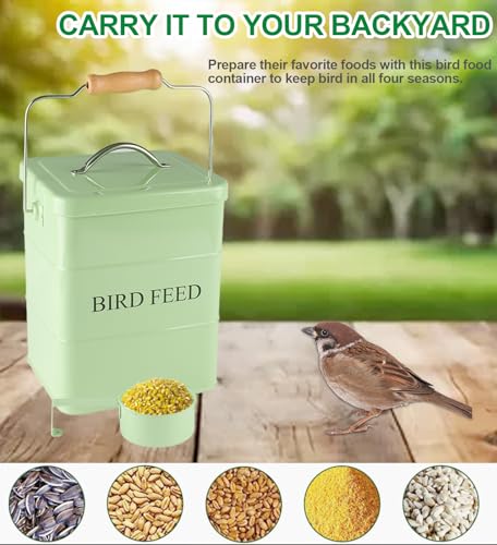 Bird Seed Storage Container Airtight,5~6LB Metal Bird Food Container with Scoop,Wild Bird Seed Tin for Storing Sunflower Seed-Ideal for Outdoor or Indoor-Squirrel proof -Green - color: Green