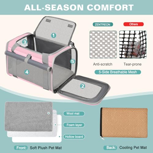 Cat Carrier Airline Approved Privacy Portable Top Load Pet Travel Bag | Soft Sided Pet Carriers for Small Cats Dogs Puppy up to 16 Lbs,Collapsible,Zipper Lock,Luggage Sleeve,2 Storage,Washable - color: Pink