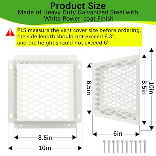 Dryer Vent Cover Outside,Dryer Vent Bird Guard for 5-6 inch Vent Hoods-2pk | Outdoor Bird Guard for Dryer Vent & Bathroom Exhaust,Galvanized Steel Dryer Vent Cage 8.5"Lx8.5"Wx6"H,Prevent Bird From Enter - size: 8.5"Lx8.5"Wx6"H, style: White-2PCS