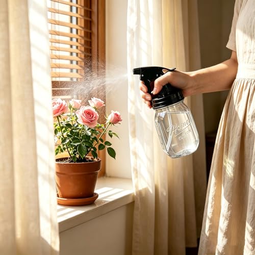 Glass Plant Mister Bottle -16 oz Vintage Style Mason Jar Fine Mist Sprayer - Refillable Leak Proof Water Spray Bottle for Plants, Gardening, Decorative with Adjustable Mist Nozzle (Clear) - color: Clear