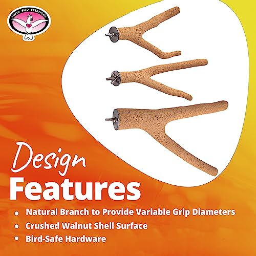 Super Bird Creations SB1148 Sure-Grip Grooming Y-Perch Small, Small/Medium Bird Size - Enriches Beak and Foot Health - Ideal for Parrotlets Parakeets Quakers - Small Bird Size, 3/4" diam x 8" (Small)