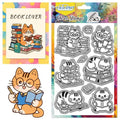 CHGCRAFT Books and Cats Clear Stamps Study Transparent Stamps Newspapers Silicone Clear Stamp Seals for DIY Scrapbooking Photo Album Decoration, 4.3×6.3 inch - style: Books and Cats