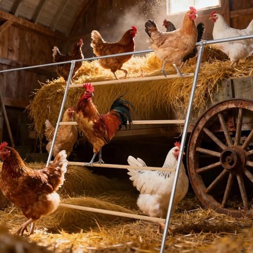 Large Chicken Roosting Bars, 55 Inch Chicken Perch for Coop with Metal Frame, Sturdy Roosting Ladder for Hens, Chicken Coop Accessories and Toys for Backyard Poultry, Easy to Clean - size: 55" L x 40" W