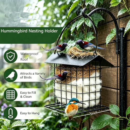 Bird Nesting Holder with Alpaca Fiber Birds Nesting Material Suet Bird Feeders for Outdoors Refillable Hummingbird Nesting Gifts Outdoor Bird Nesting Station to Build a Nest (Black) - color: black