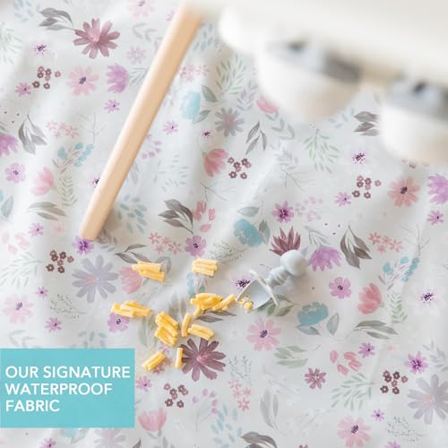 Bumkins Baby Splat Mat for Under High Chair, Babies Toddlers Eating Mess Mat, Waterproof Reusable Cloth for Arts and Crafts, Playtime Mat for Kids, Floors or Tables, Fabric 42inx42in, Floral Gray - color: B1 Floral