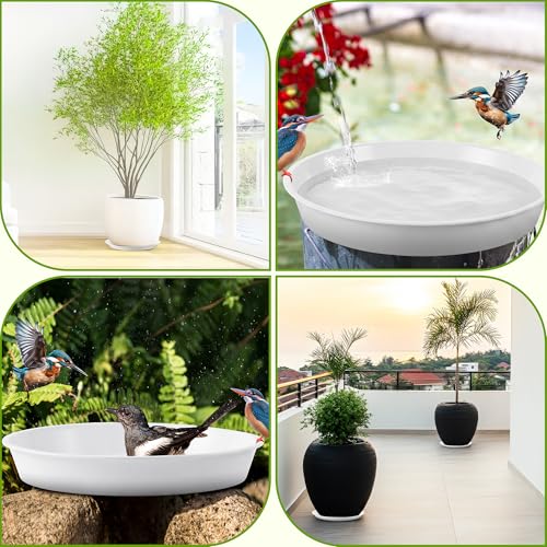 3 Pcs Plastic Bird Bath Bowl, 14”Ground Bird Baths for Outdoor, White | Large Durable Birds Bath Dish for Garden Yard, Birds Water Bowl Feeder Tray Replacement, Weather Resistant ABS Plastic - color: White
