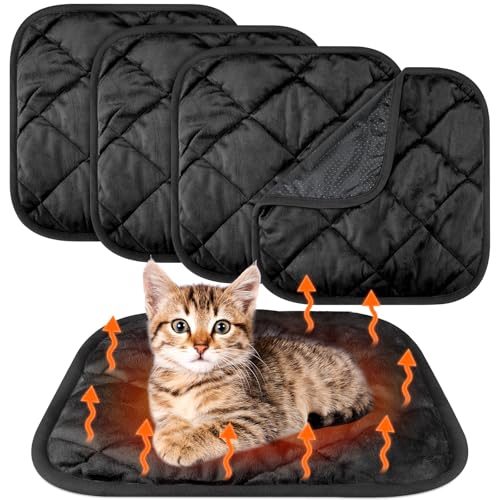 4 Pack Self Heating Cat Pad Self Warming Dog Mat Reflects Body Heat Extra Warm Thermal Pet Pad Washable Dog Cat Bed Crate Bed Mat Blanket(16 x 16 Inch,Black) - color: Black, size: 16 x 16 Inch