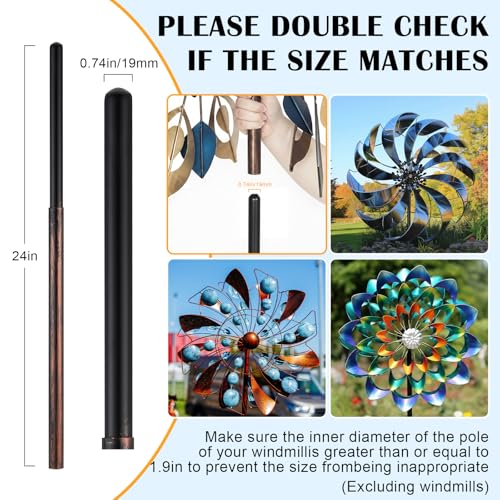 Copper Color 72" h Replacement Pole for Large Wind Spinner, Windmill Replacement Parts, Three-Part Composition, 22mm Thicker Tube, Easy Assembly for Large Metal Wind Spinner (2 Prongs Base) - color: Copper Color, style: 2 Prongs Base