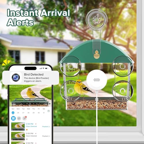 2026 Upgraded Window Bird Feeder with Camera for Bird Watching | 2K Live Video,AI Bird Identification,Instant Arrival Alerts,Support 2.4G/5G WIFI,Featuring 5 Strong Suction Cups.