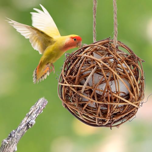 Toddmomy 2Pcs Bird Nest Material Balls Hanging Bird Nesting Material for Outdoor Wild Birds Hummingbird Nesting House for Outside 3.14In Garden Watching
