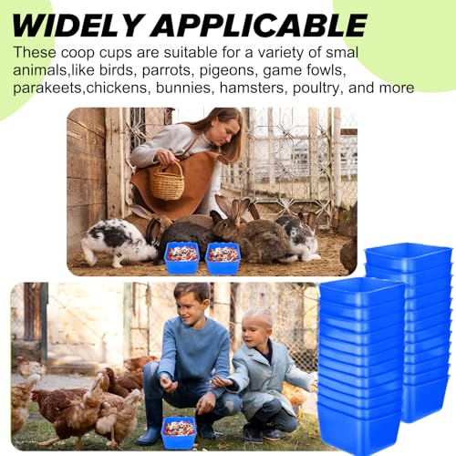 20 Pcs Cage Cups Chicken Feeder Waterer, 16 oz, Hanging Bunny Cage Feeder, Chicken Water Bowl for Pet Parrot, Rooster, Parakeet, Gamefowl, Poultry Wire Cages - color: BLUE
