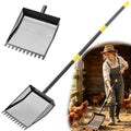 Chicken Poop Scooper & Rake, 42-84" Adjustable Chicken Scooper for Poop, Metal Sand Sifting Litter Shovel for Chicken & Goat Coop, Black