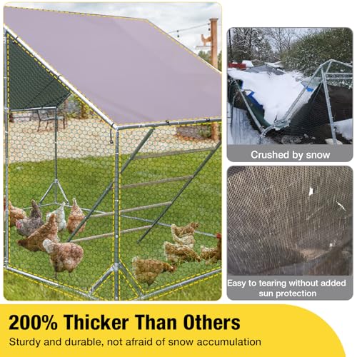 Aivituvin Large Metal Chicken Coop Run Chicken Pen with Ramp, Waterproof Tarp Cover, Outdoor Poultry Enclosure for Chickens, Ducks, Rabbits, 9.8' L x 6.5' W x 6.5' H